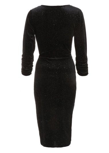 Quiz Black Velvet Glitter Midi Wrap Dress