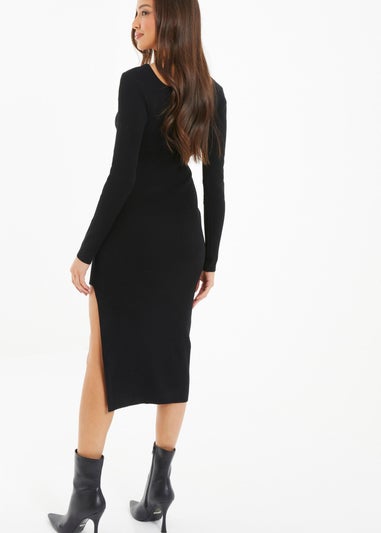 Quiz Black Knit Long Sleeve Midi Dress