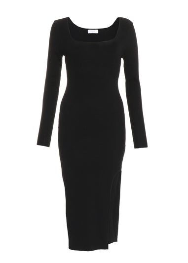 Quiz Black Knit Long Sleeve Midi Dress