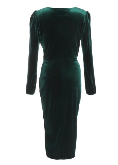 Quiz Green Velvet Ruched Wrap Midi Dress