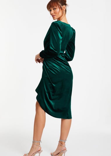 Quiz Green Velvet Ruched Wrap Midi Dress