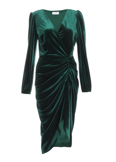 Quiz Green Velvet Ruched Wrap Midi Dress