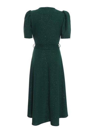 Quiz Green Glitter Dip Hem Midi Dress