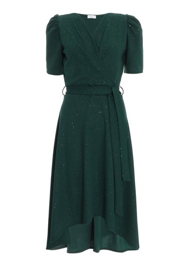 Quiz Green Glitter Dip Hem Midi Dress