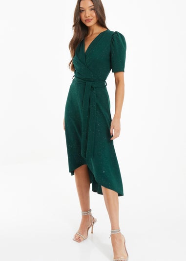 Quiz Green Glitter Dip Hem Midi Dress