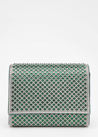 Quiz Green Diamante Embellished Clutch Bag