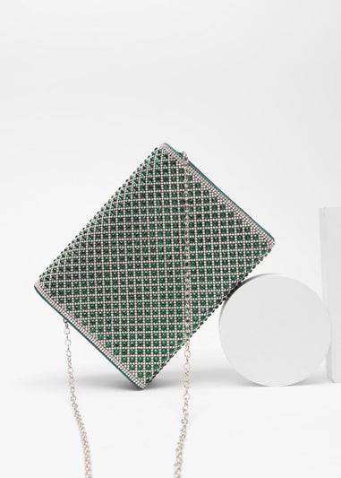 Quiz Green Diamante Embellished Clutch Bag