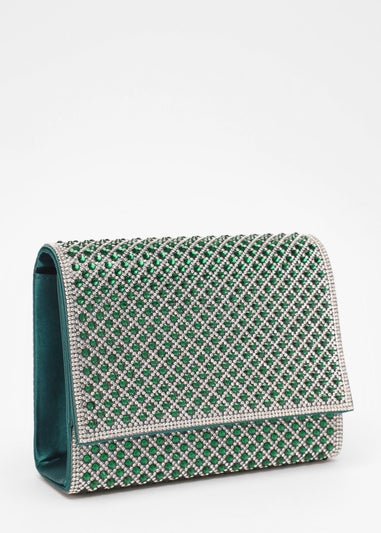 Quiz Green Diamante Embellished Clutch Bag