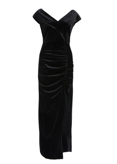 Quiz Black Velvet Bardot Maxi Dress