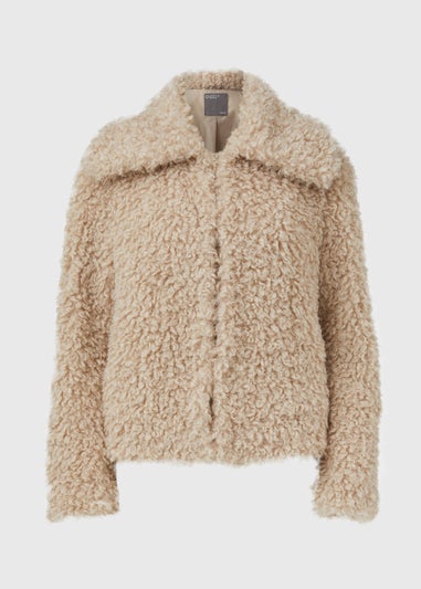 Beige Faux Fur Short Collar Jacket