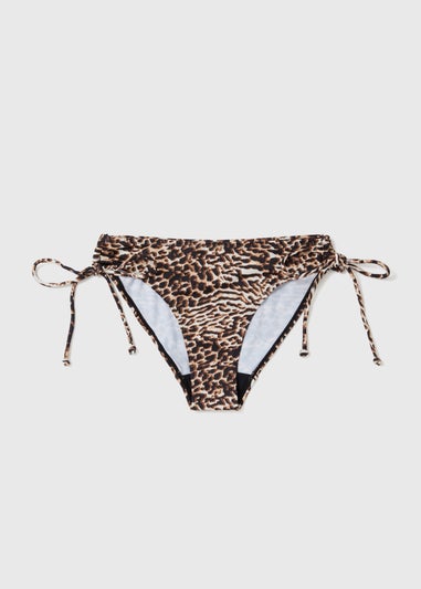 Brown Animal Print Tie Side Bikini Bottoms