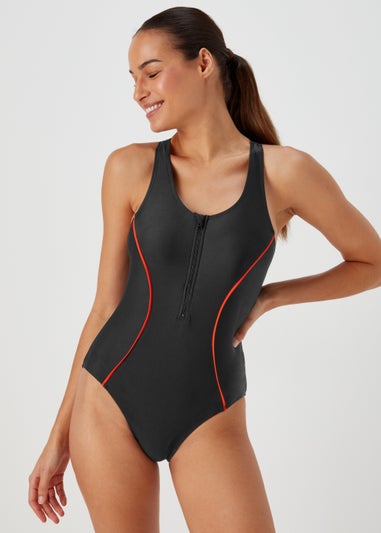 Souluxe Black Zip Sports Swimsuit