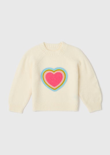 Girls Cream Rainbow Heart Print Knit Jumper (1-7yrs)