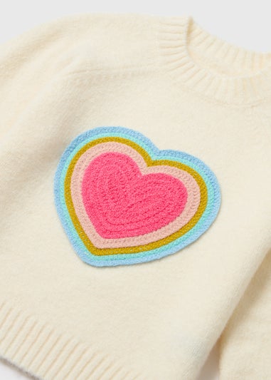 Girls Cream Rainbow Heart Print Knit Jumper (1-7yrs)