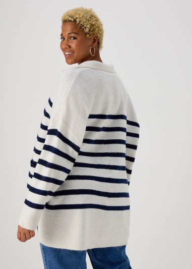 Ivory Stripe Open Collar Jumper