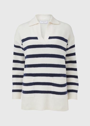 Ivory Stripe Open Collar Jumper