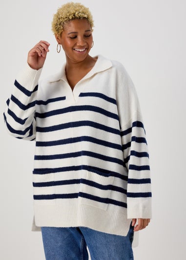 Ivory Stripe Open Collar Jumper