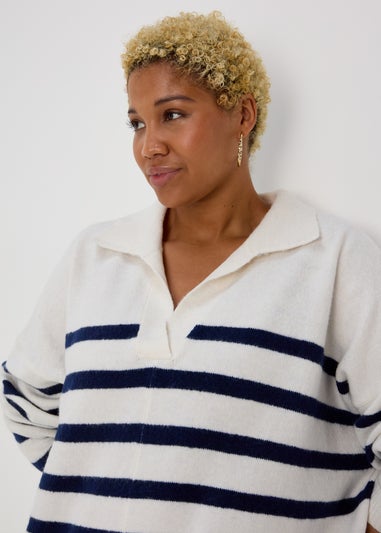 Ivory Stripe Open Collar Jumper