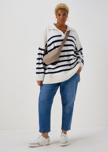 Ivory Stripe Open Collar Jumper