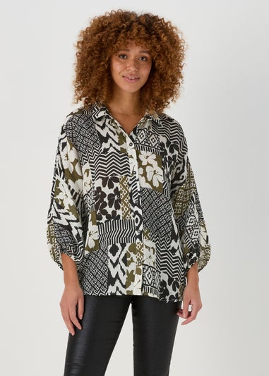 Multi Print Long Sleeve Bubble Top