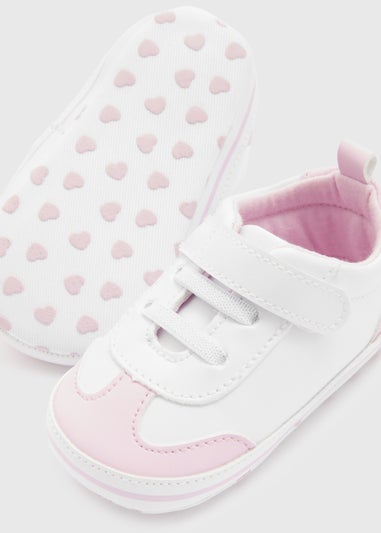 Girls White & Pink Retro Trainers (Newborn-18mths)
