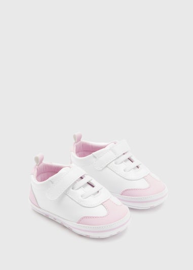 Girls White & Pink Retro Trainers (Newborn-18mths)