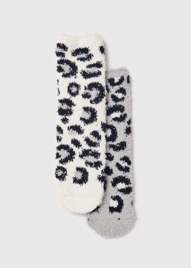 2 Pack Cream Animal Print Cosy Socks