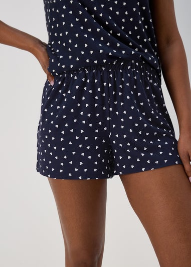 Navy Mono Heart Print Shorts