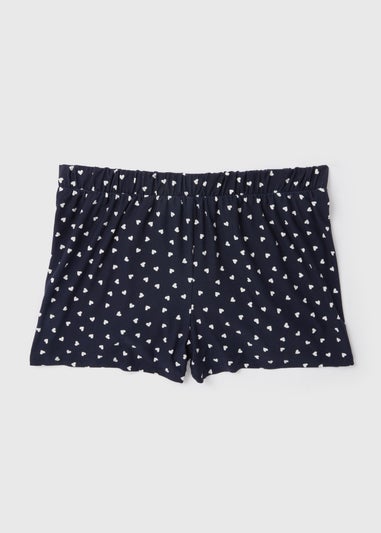 Navy Mono Heart Print Shorts