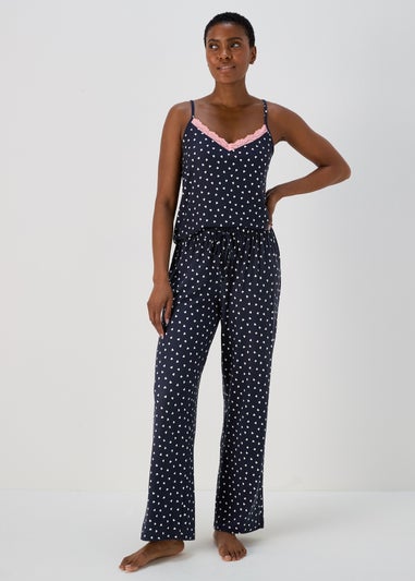 Navy Mono Heart Print Pyjama Bottoms