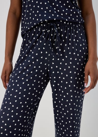 Navy Mono Heart Print Pyjama Bottoms