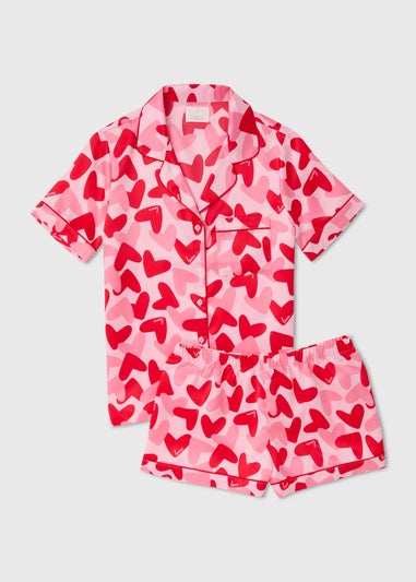 Pink Hearts Satin Shorts Pyjama Set