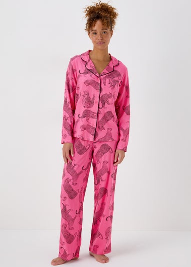 Pink Animal Print Traditional Button Up Pyjamas