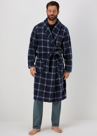 Navy Coral Check Dressing Gown