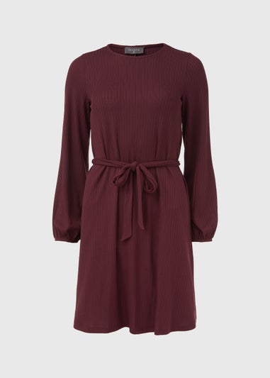 Burgundy Belted Ribbed Mini Dress
