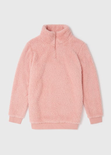 Pink Fleece Half Zip Lounge Top