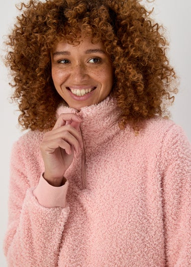 Pink Fleece Half Zip Lounge Top