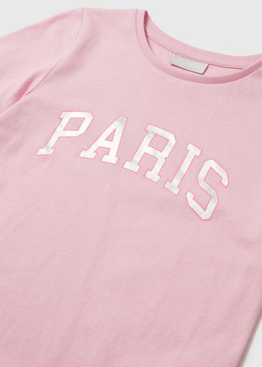 Girls Pink Paris T Shirt (7-13yrs)