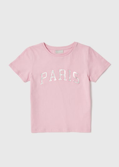 Girls Pink Paris T Shirt (7-13yrs)