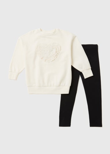 Girls Cream Corsage Sweatshirt & Leggings Set (7-13yrs)