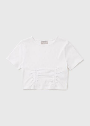 White Short Sleeve Pointelle Top (7-15yrs)