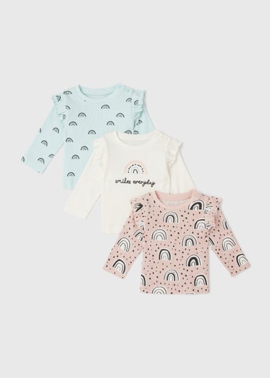 Baby 3 Pack Multicoloured Rainbow Print T-Shirts (Newborn-23mths)