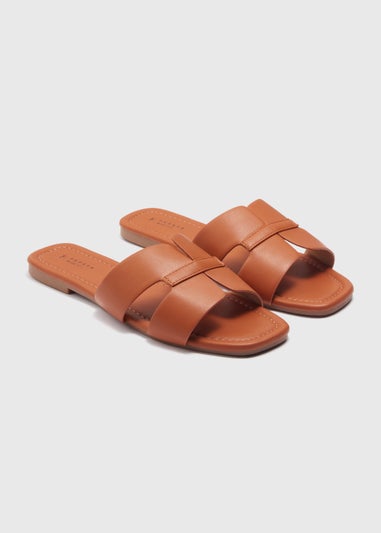 Brown Wide Fit Faux Leather Slides