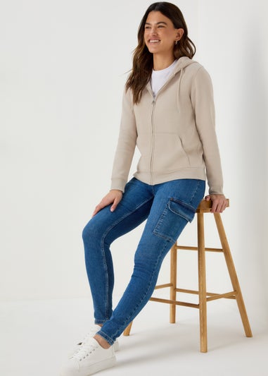 Beige Zip Up Hoodie