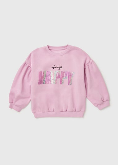 Girls Lilac Sequin Happy Sweatshirt (1-7yrs)