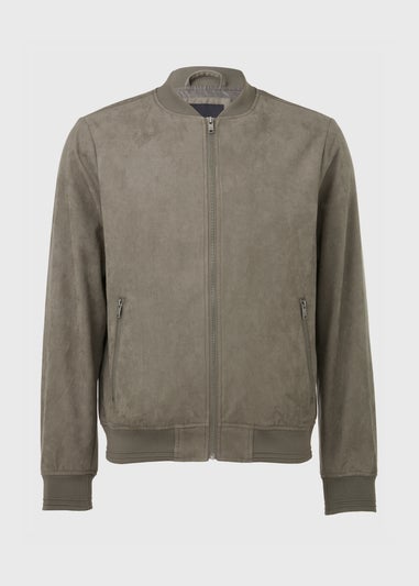 Grey Faux Suede Bomber Jacket