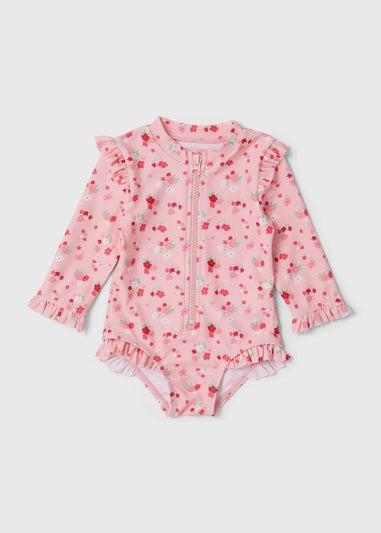 Girls Red Floral Swimsuit (Newborn-23mths)