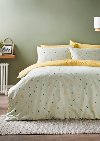 Green Floral Bee Duvet Covers