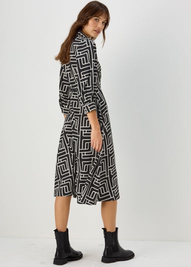 Et Vous Black Printed Midi Shirt Dress