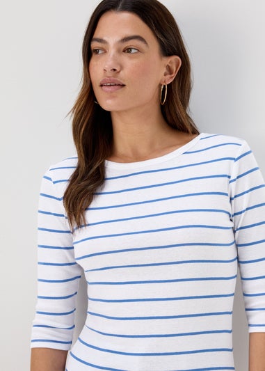 Blue Stripe 3/4 Sleeve T-Shirt